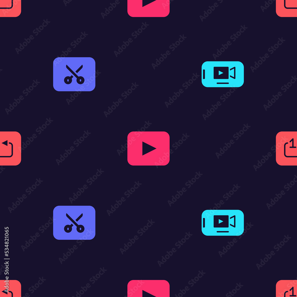 Set Online play video, Music or editing, Play button and Repeat track music player on seamless pattern. Vector Set Online play video, Music or editing, Play button and Repeat track music player on seamless pattern. Vector