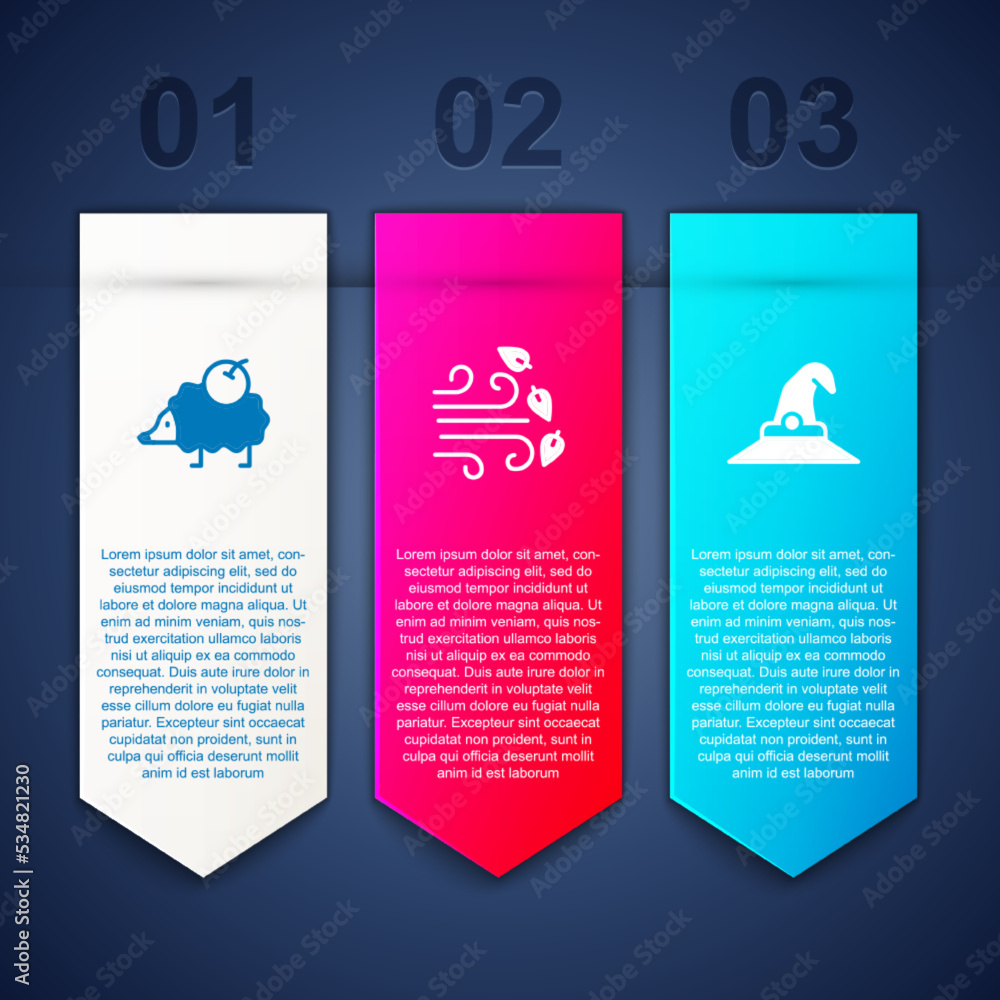 Set Hedgehog, Windy weather and Witch hat. Business infographic template. Vector Set Hedgehog, Windy weather and Witch hat. Business infographic template. Vector