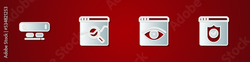 Set Search engine, Website with stocks market, Browser incognito window and shield icon. Vector