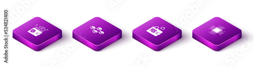 Set Isometric Cryptocurrency wallet, Blockchain technology, Proof of stake and Processor icon. Vector