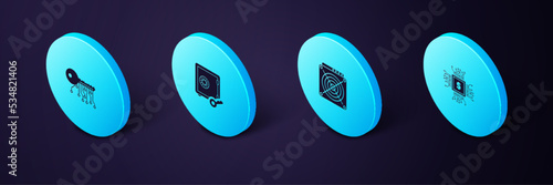 Set Isometric Processor chip with dollar, ASIC Miner, Proof of stake and Cryptocurrency key icon. Vector