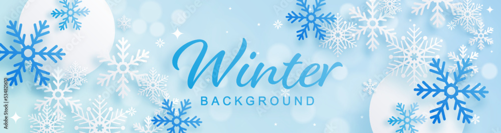 Snowflakes design for winter with snowflakes paper cut style on color background Snowflakes design for winter with snowflakes paper cut style on color background