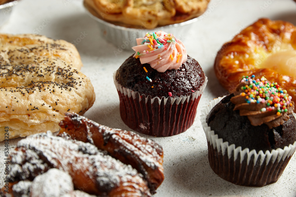 Close up of cupcakes and pastries Close up of cupcakes and pastries