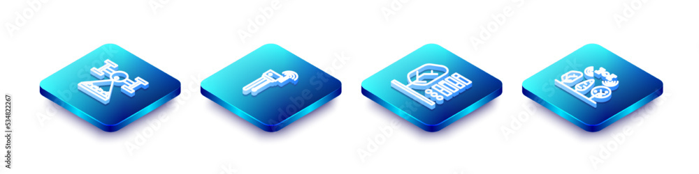 Set Isometric line Smart farm with drone, Router and wi-fi signal, Plant status and icon. Vector Set Isometric line Smart farm with drone, Router and wi-fi signal, Plant status and icon. Vector