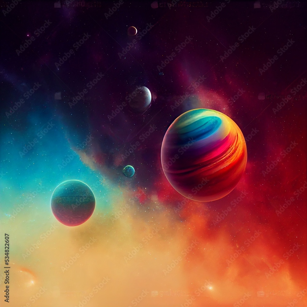 Naklejka premium A Colorful illustation of Stars, nebular and planets in Space