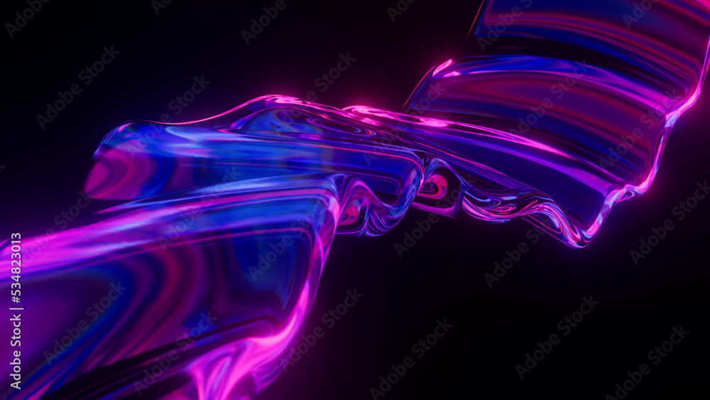Abstract Neon Wave Surface. Wavy Color Line. Liquid Multicolored Glowing Curved Wavy Line. Neon Cyberpunk Style. Minimalist Style. 3D Rendering