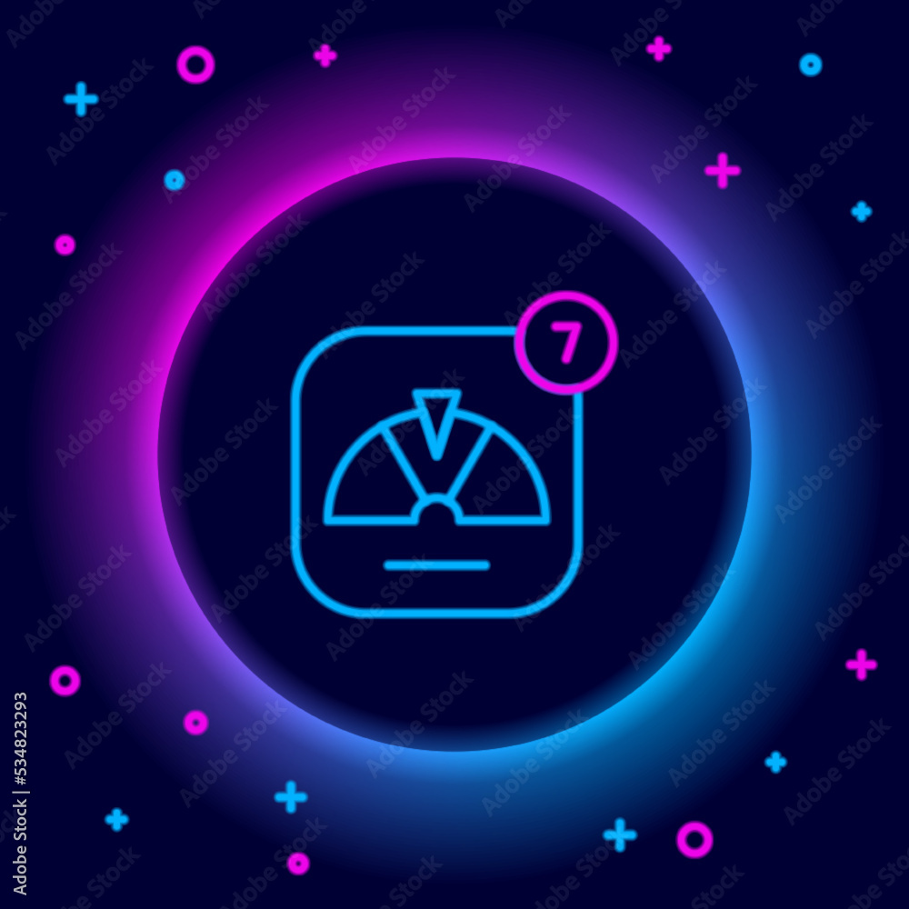 Glowing neon line Lucky wheel icon isolated on black background. Colorful outline concept. Vector Glowing neon line Lucky wheel icon isolated on black background. Colorful outline concept. Vector