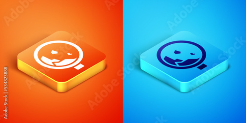 Isometric Road sign warning avalanche rockfall landslides icon isolated on orange and blue background. Traffic rules and safe driving. Vector