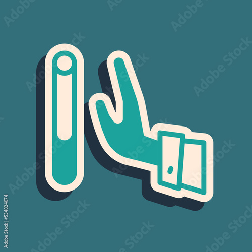 Green Giving up cigarette icon isolated on green background. Tobacco sign. Smoking symbol. Healthy lifestyle. Long shadow style. Vector