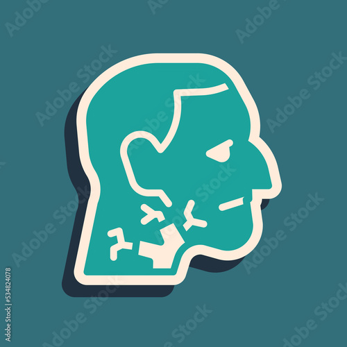 Green Throat cancer icon isolated on green background. Laryngeal cancer. Long shadow style. Vector