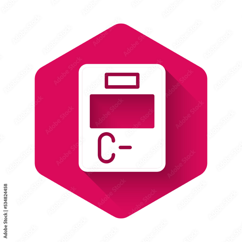 White Exam paper with incorrect answers survey icon isolated with long shadow background. Bad mark of test results. Pink hexagon button. Vector White Exam paper with incorrect answers survey icon isolated with long shadow background. Bad mark of test results. Pink hexagon button. Vector
