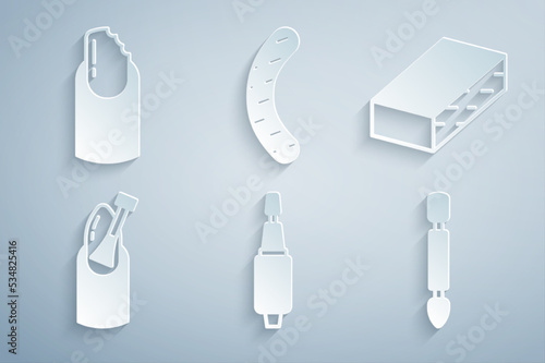 Set Milling cutter for manicure, Nail file, Cuticle pusher, and Broken nail icon. Vector