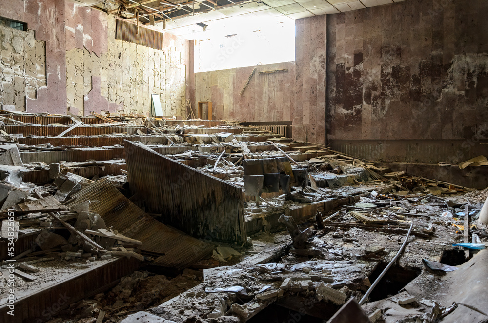 Interior of a Prypiat building in the Chernobyl exclusion zone, Ukraine