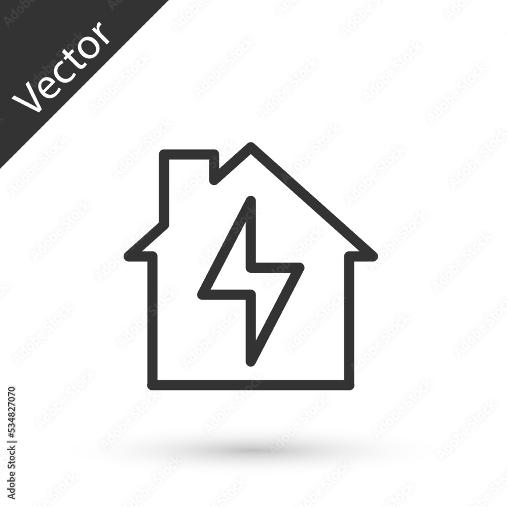 Grey line House and lightning icon isolated on white background. Home energy. Vector Grey line House and lightning icon isolated on white background. Home energy. Vector