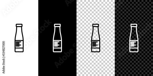 Set line Sauce bottle icon isolated on black and white background. Ketchup, mustard and mayonnaise bottles with sauce for fast food. Vector.