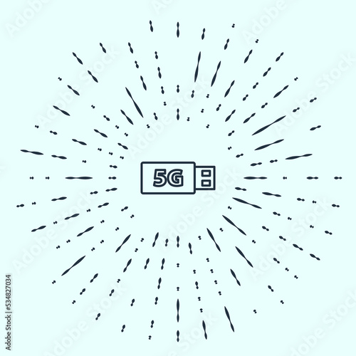 Black line 5G modem for fast mobile Internet icon isolated on grey background. Global network high speed connection data rate technology. Abstract circle random dots. Vector