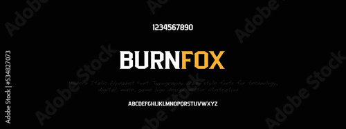 BURNFOX Sports minimal tech font letter set. Luxury vector typeface for company. Modern gaming fonts logo design.