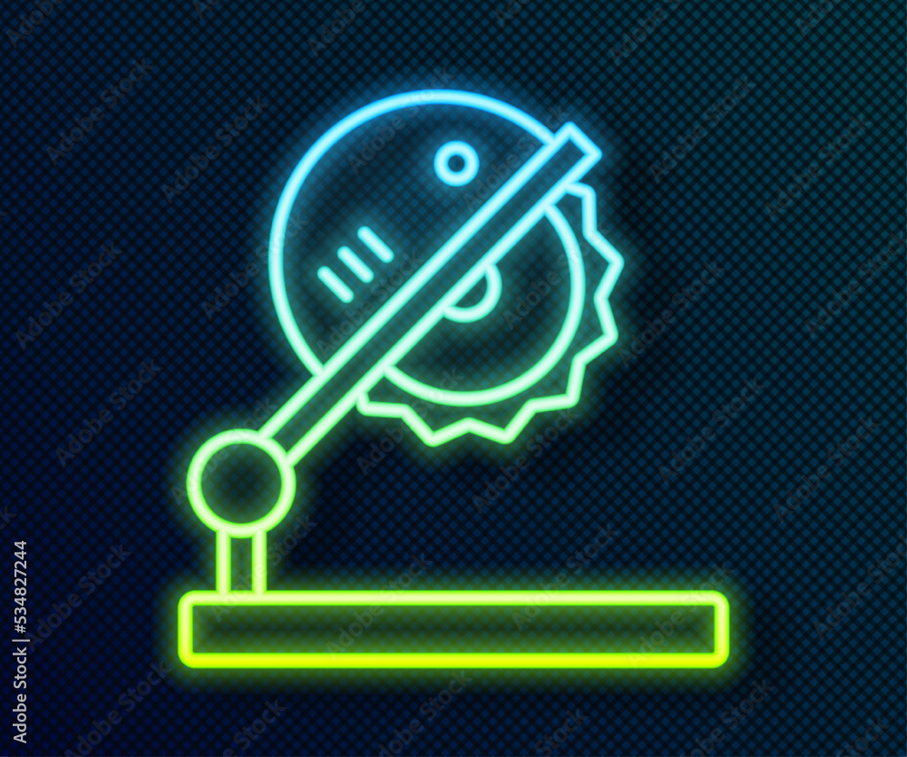 Glowing neon line Table saw for woodwork icon isolated on black background. Power saw bench. Vector Glowing neon line Table saw for woodwork icon isolated on black background. Power saw bench. Vector