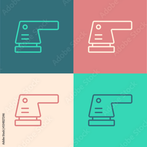 Pop art line Electric sander icon isolated on color background. Orbital sander. For floor and wooden planks sanding sandpaper. Vector