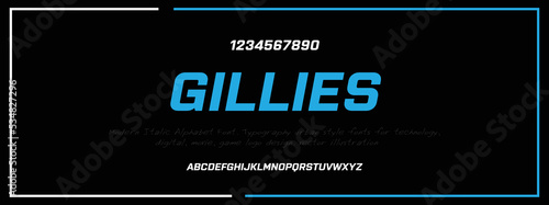 GILLIES Sports minimal tech font letter set. Luxury vector typeface for company. Modern gaming fonts logo design. photo