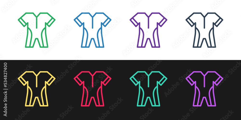 Set line Wetsuit for scuba diving icon isolated on black and white background. Diving underwater equipment. Vector