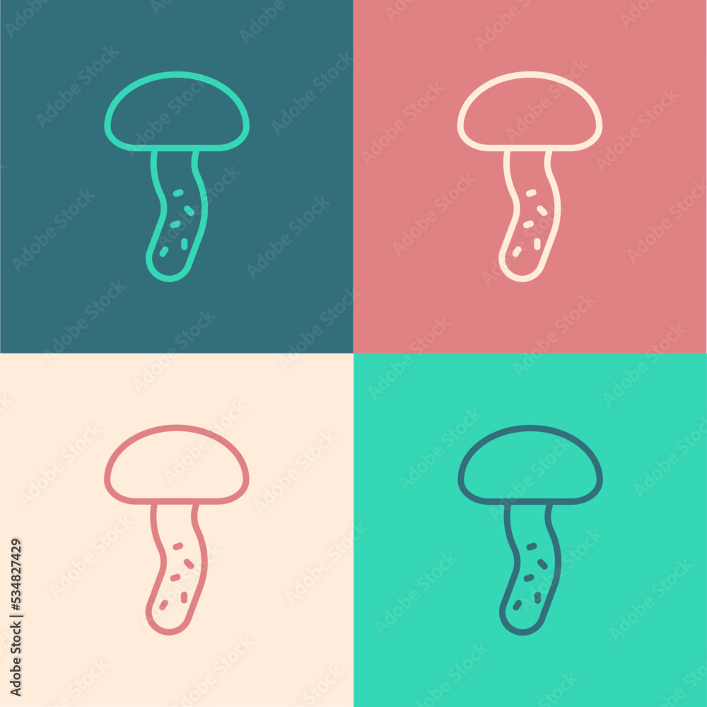 Pop art line Mushroom icon isolated on color background. Vector Pop art line Mushroom icon isolated on color background. Vector