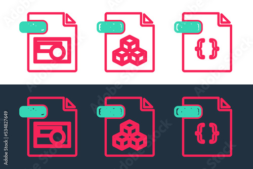 Set line CSS file document, BMP and 3DS icon. Vector