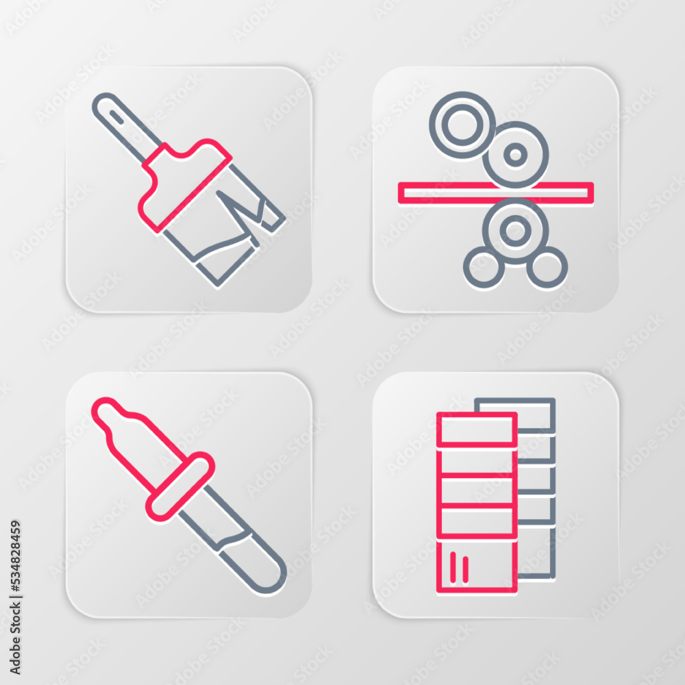 Set line Pantone, Pipette, Paper roll of printing press and Paint brush icon. Vector Set line Pantone, Pipette, Paper roll of printing press and Paint brush icon. Vector