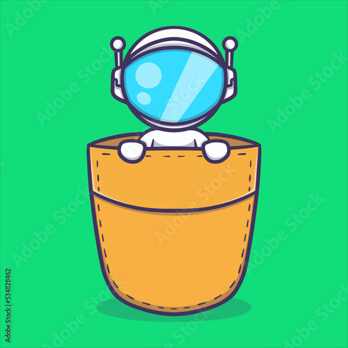 Cute astronaut in pocket cartoon vector icon illustration