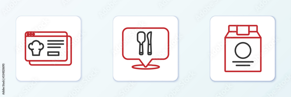 Set line Online ordering and delivery, and Cafe restaurant location icon. Vector Set line Online ordering and delivery, and Cafe restaurant location icon. Vector