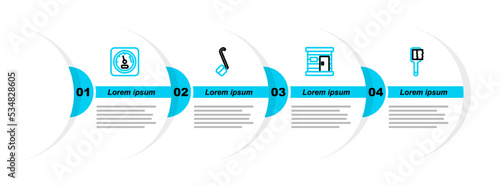 Set line Sauna brush, wooden bathhouse, ladle and thermometer icon. Vector