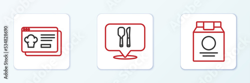 Set line Online ordering and delivery, and Cafe restaurant location icon. Vector