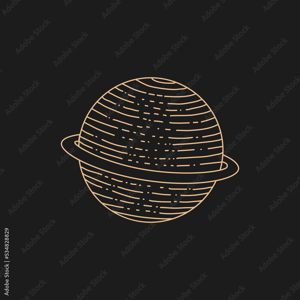 Planet vector illustration. Logo in modern style. vector linear icon. Boho design templates. Design elements for decoration in modern style. magical drawings. Saturn icon