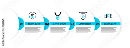 Set line Bullet, Street signboard with Bar, Necklace amulet and Video game bar icon. Vector