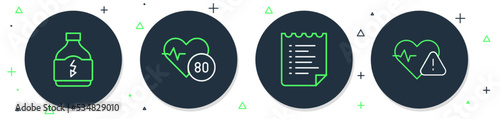 Set line Heart rate, Sport training program, Sports nutrition and icon. Vector