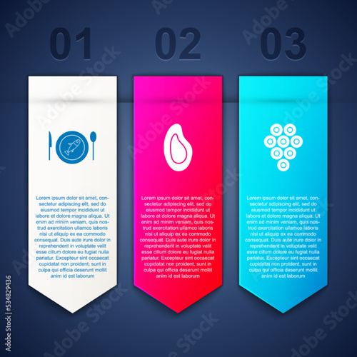 Set Served fish on a plate, Mussel and Caviar. Business infographic template. Vector