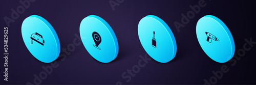 Set Isometric Electric cordless screwdriver, Screwdriver, Circular saw blade and jigsaw icon. Vector