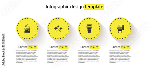 Set Benjamin Franklin, American flag, Paper glass and Barbecue grill. Business infographic template. Vector