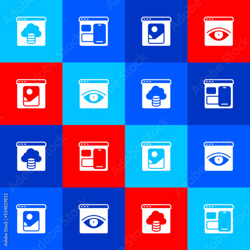 Set Cloud technology data transfer, Web developer programming code, Photo retouching and Browser incognito window icon. Vector