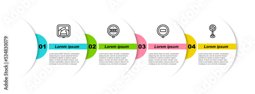 Set line Drawbridge ahead, Railroad crossing, Stop sign and . Business infographic template. Vector