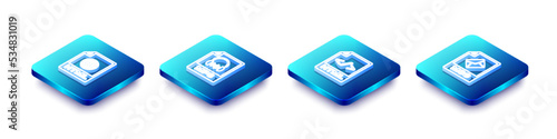 Set Isometric line HTML file document, MP3, and MSG icon. Vector