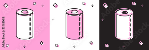 Set Paper towel roll icon isolated on pink and white, black background. Vector Illustration
