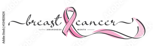 Breast cancer awareness month new modern handwritten calligraphy lettering creative pink calligraphy ribbon symbol design vector illustration banner