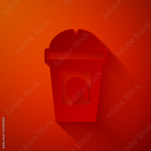 Wallpaper Mural Paper cut Coffee cup to go icon isolated on red background. Take away print. Paper art style. Vector Torontodigital.ca