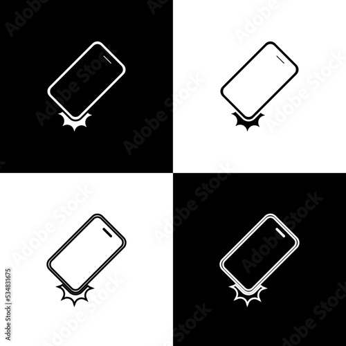 Set Shockproof mobile phone icon isolated on black and white background. Vector
