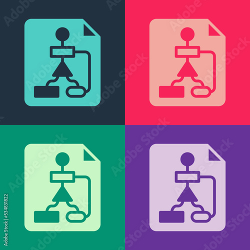 Pop art Tile flowchart for program design or process management plan icon isolated on color background. Block diagram. Vector