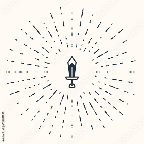 Grey Sword for game icon isolated on beige background. Abstract circle random dots. Vector