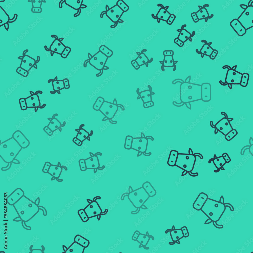 Black line Cow icon isolated seamless pattern on green background. Vector Black line Cow icon isolated seamless pattern on green background. Vector