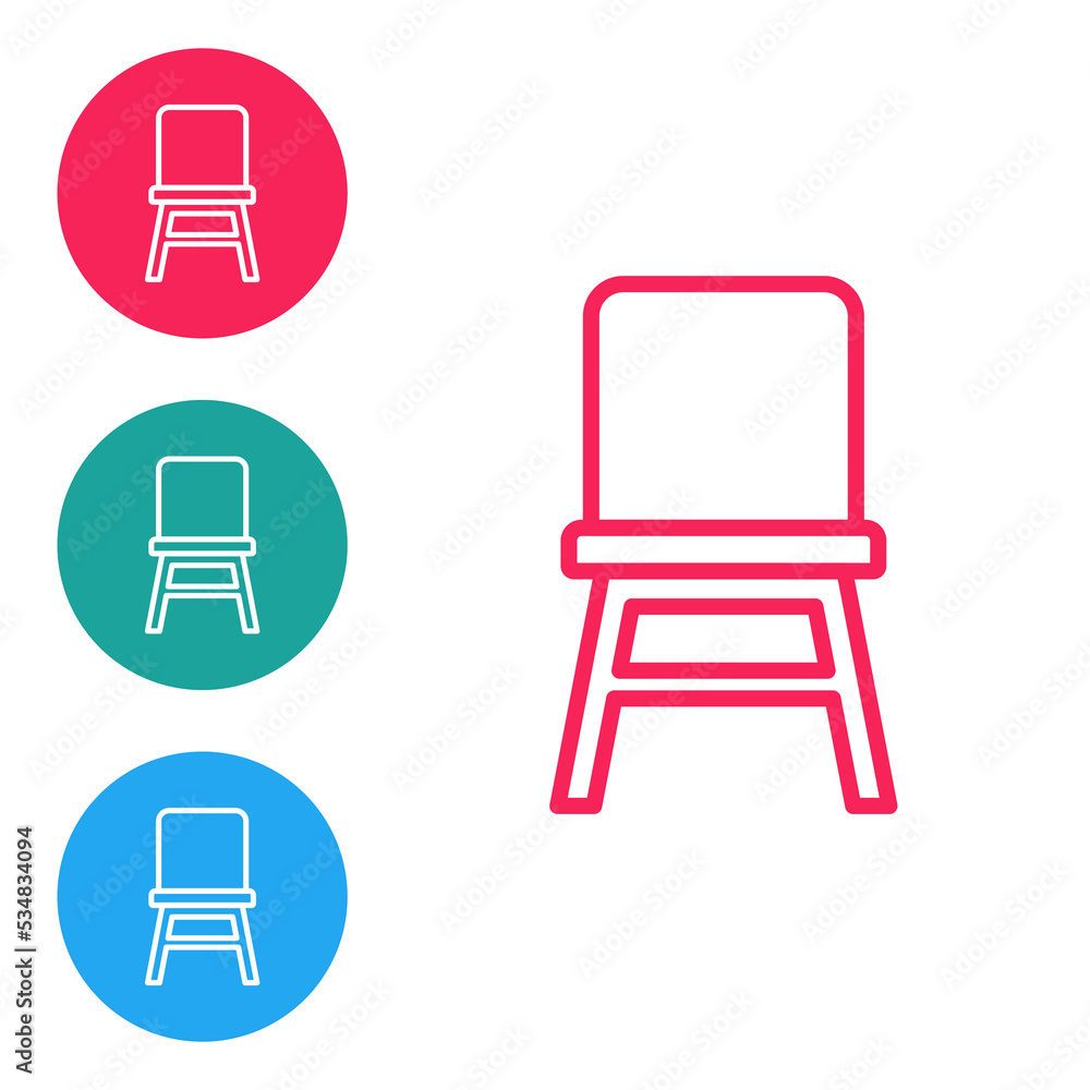 Red line Chair icon isolated on white background. Set icons in circle buttons. Vector Red line Chair icon isolated on white background. Set icons in circle buttons. Vector