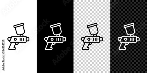 Set line Paint spray gun icon isolated on black and white, transparent background. Vector